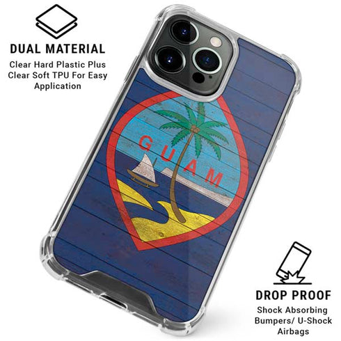 Guam Flag Dark Wood iPhone 16 Pro Max Clear Case